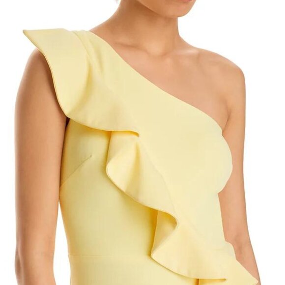 AQUA One-Shoulder Yellow Scuba Crepe Ruffle Maxi Dress NWT Size 2 - Picture 5 of 7